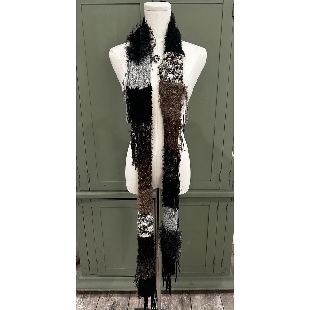 Brown Black Patchwork Scarf Wrap Extra Long Boho Fairy Grunge Whimsigoth Witchy